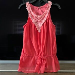 Coral Sleeveless Lace Trim Top